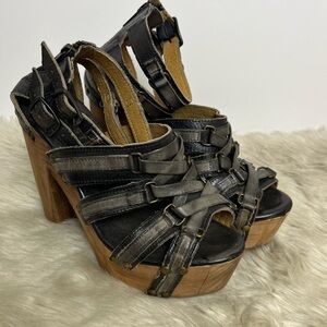 Bed Stu Dark Leather Platform Heels